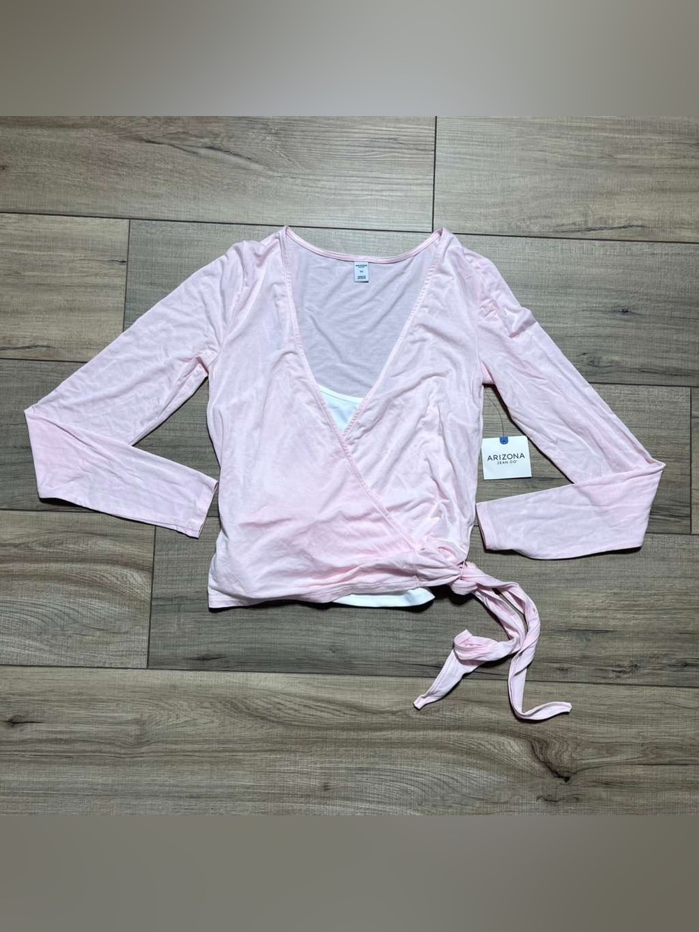 Arizona Jean Co Juniors Long Sleeve Wrap Top With Cami Size XS Pink And White